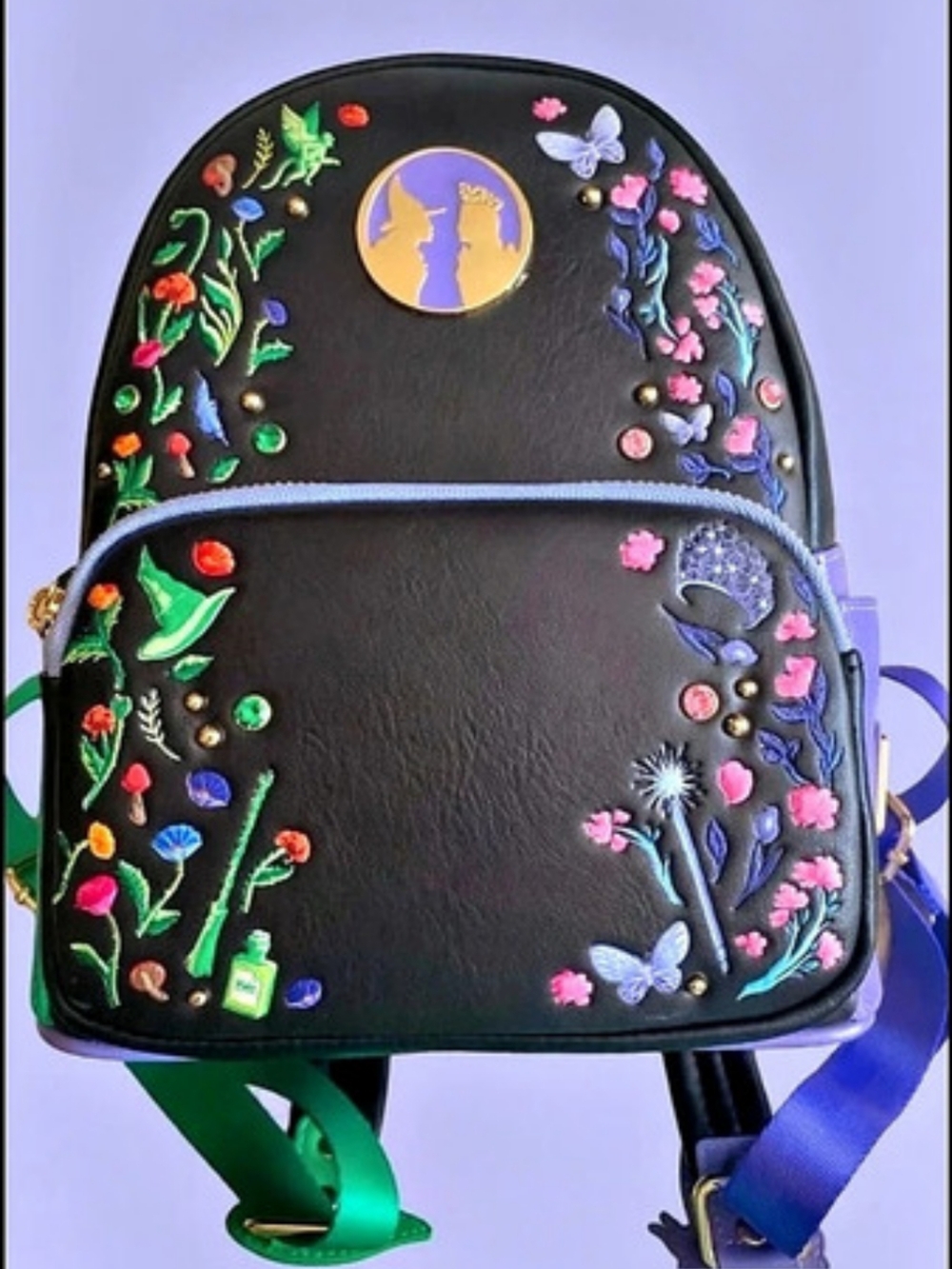 Loungefly Wicked Embroidered Lace Backpack Purse Elphaba Glinda Pink Green Nwt